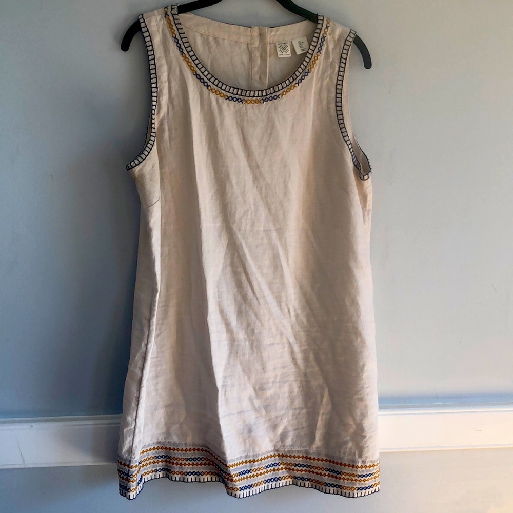 Artisan Ny Cream Sleeveless Midi Dress with Blue & Gold Trim